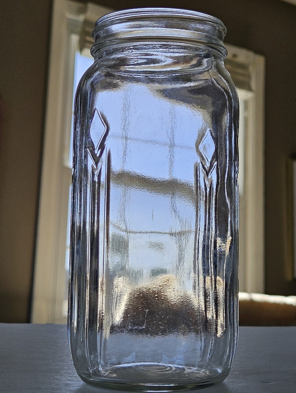 6" vintage clear glass jar diamond shape emboss vase rare retro mid century MCM